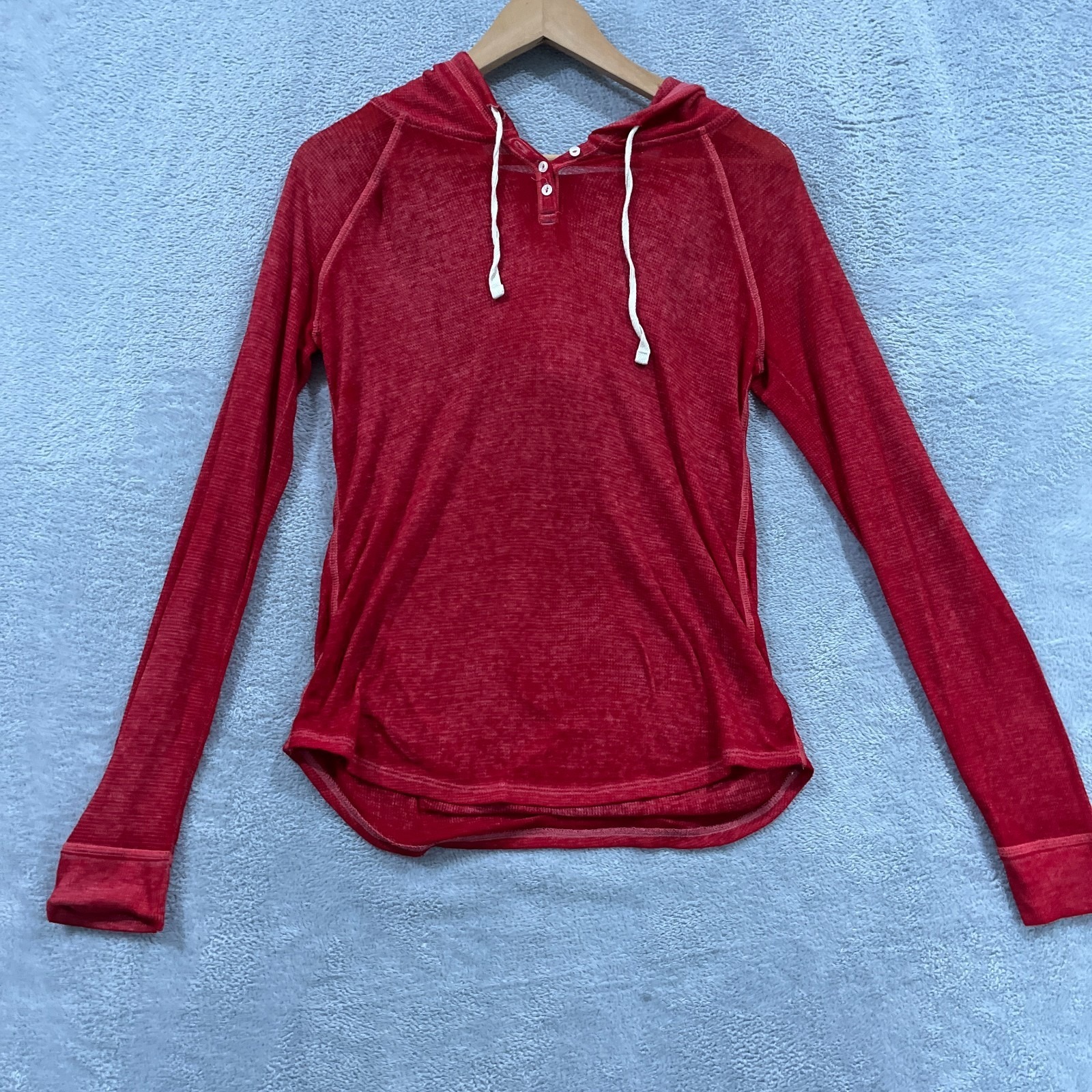 American Eagle Outfitters Vintage Waffle T Shirt Womens S Red Textured Hooded